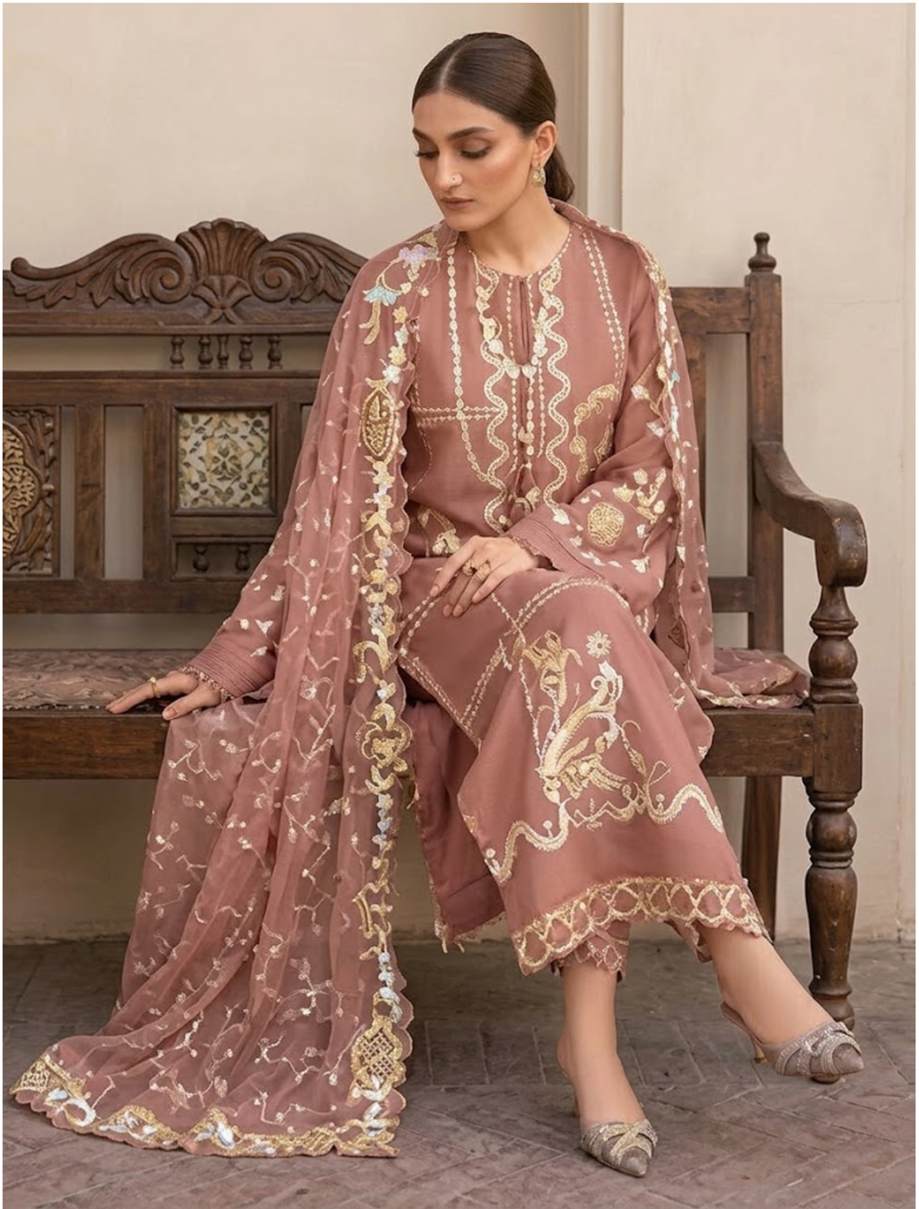 Graceful Embroidered Viscose Dress with Dupatta : Code : 1495