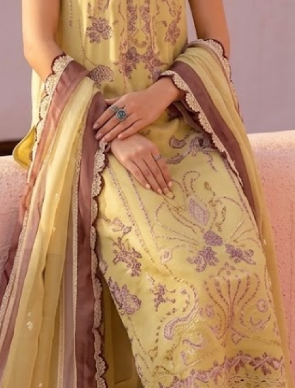 Beautiful Embroidered Viscose Ready Made 3-Piece Dress : Code : 1476