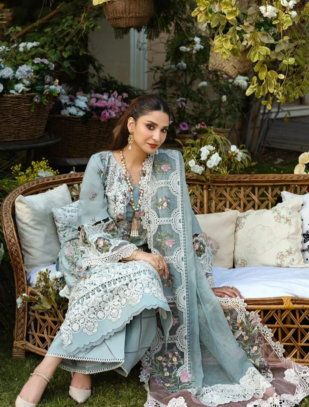 Luxury Embroidered Viscose Ladies Dress – 3 Piece : Code : 1419