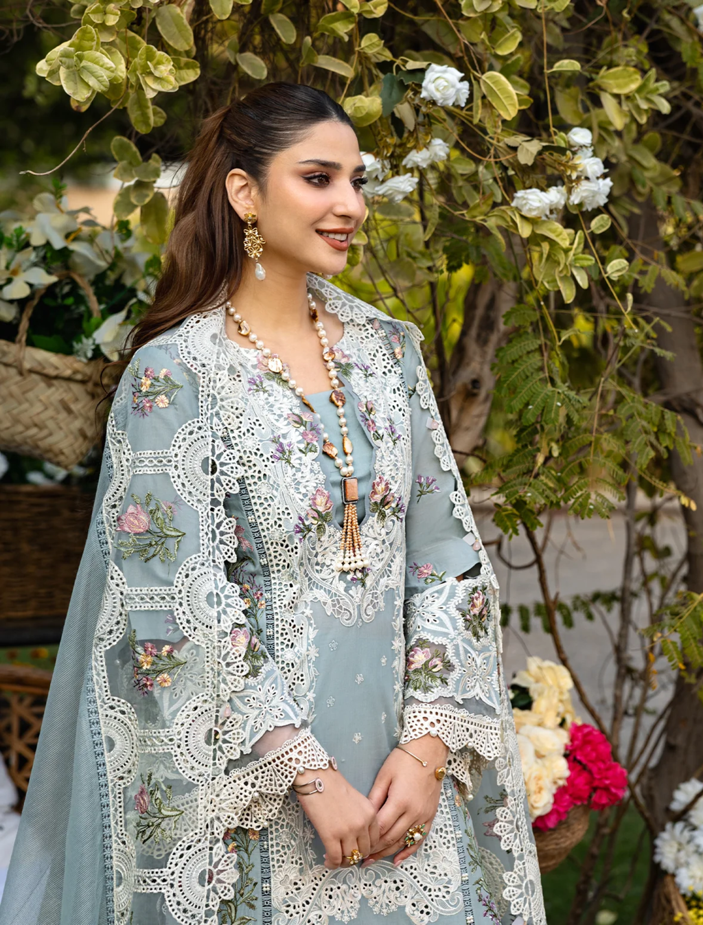 Luxury Embroidered Viscose Ladies Dress – 3 Piece : Code : 1419