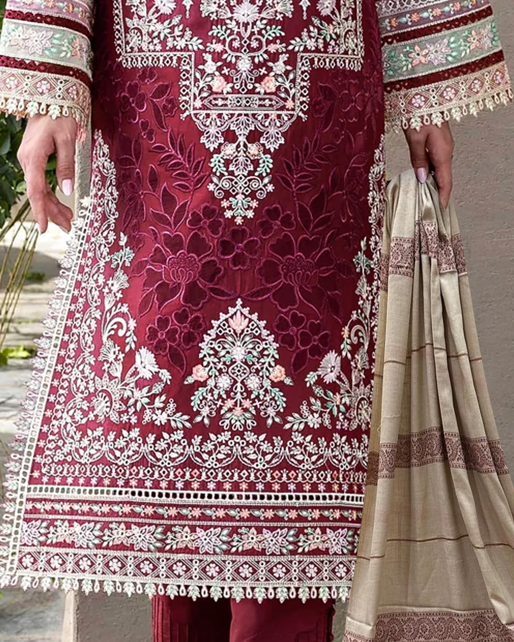 Dhanak Premium Embroidered 3-Piece With Shawl