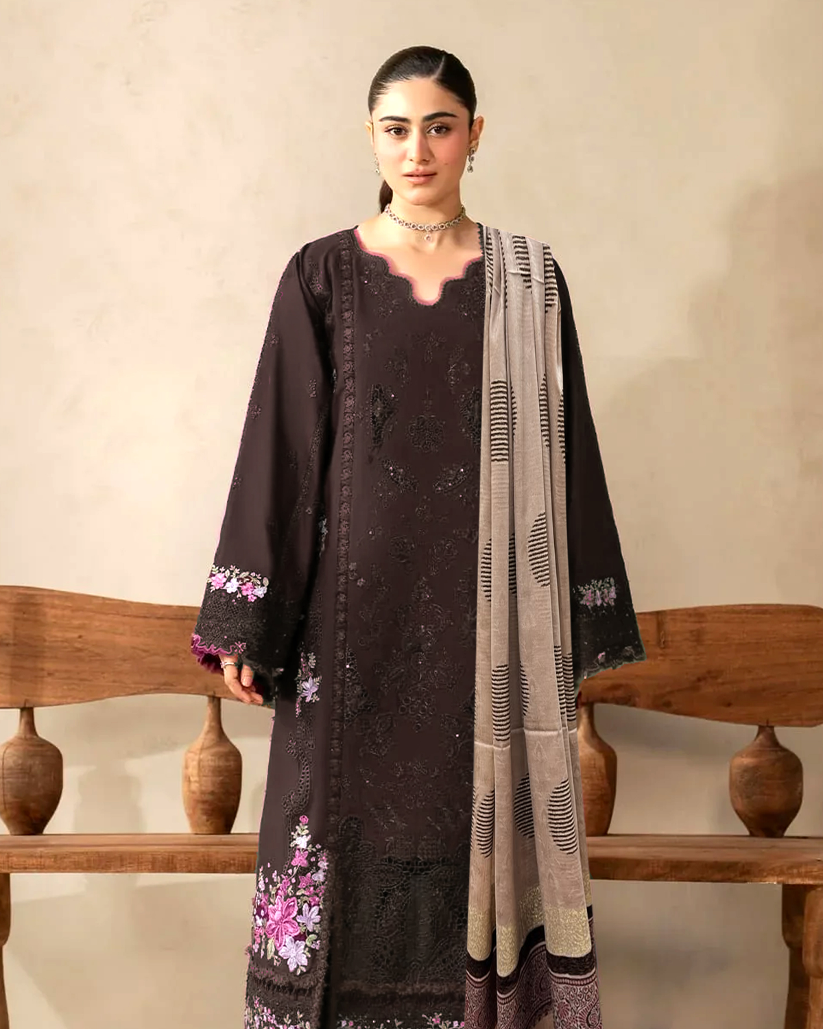 Dhanak Luxury Embroidered Suit & Dhanak Shawl