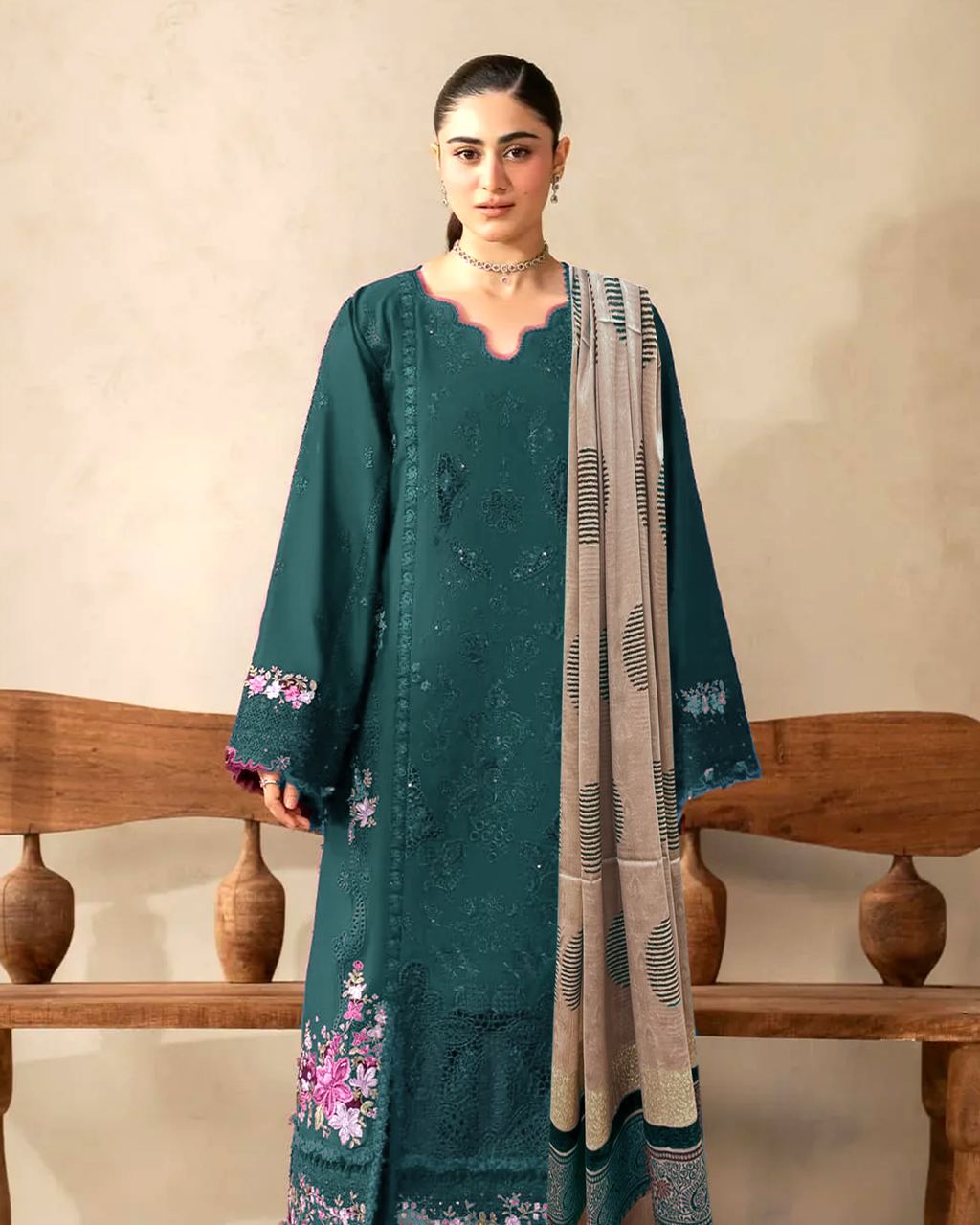 Dhanak Luxury Embroidered Suit & Dhanak Shawl