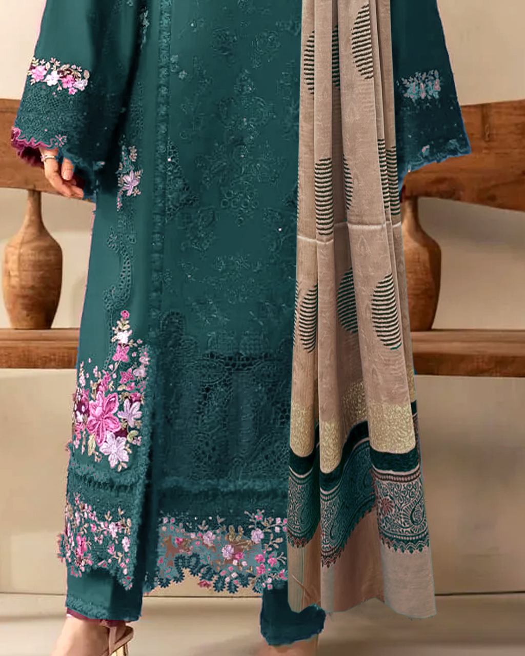 Dhanak Luxury Embroidered Suit & Dhanak Shawl