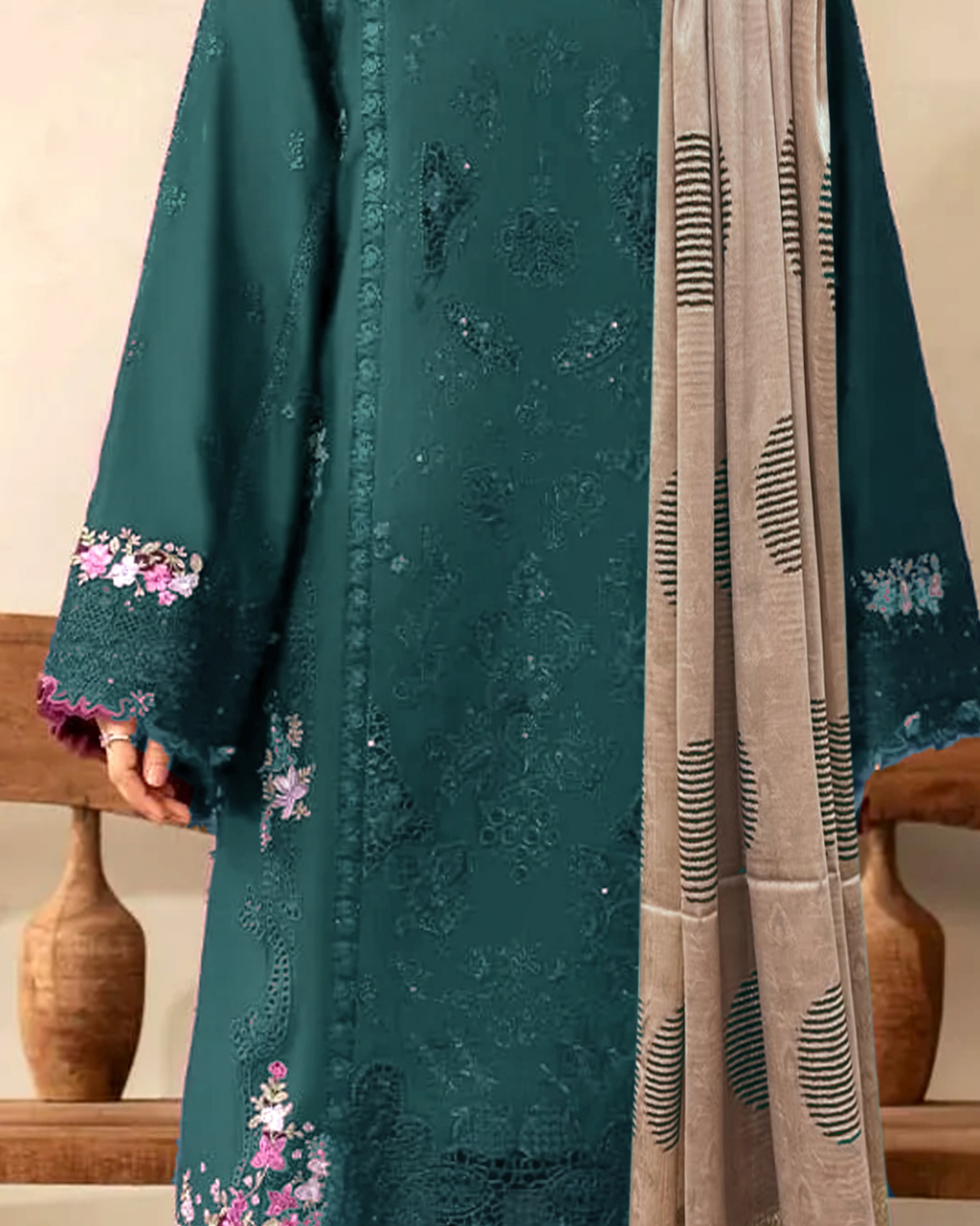Dhanak Luxury Embroidered Suit & Dhanak Shawl