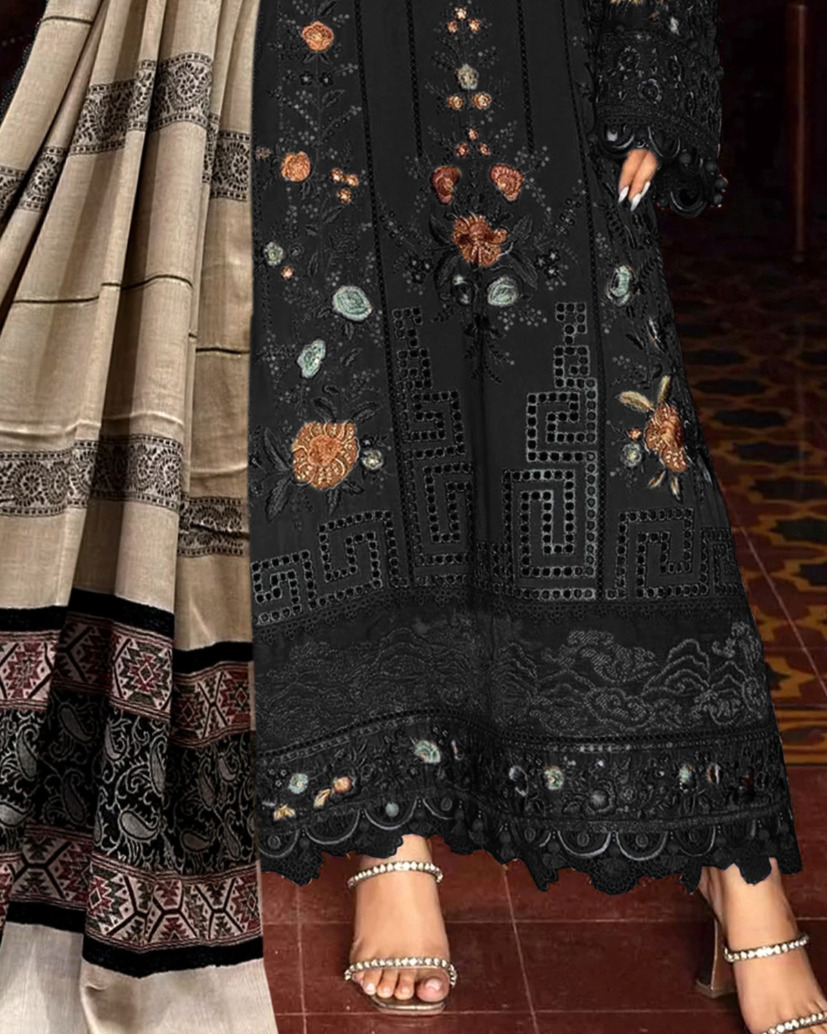 Dhanak Premium Embroidered 3-Piece With Shawl
