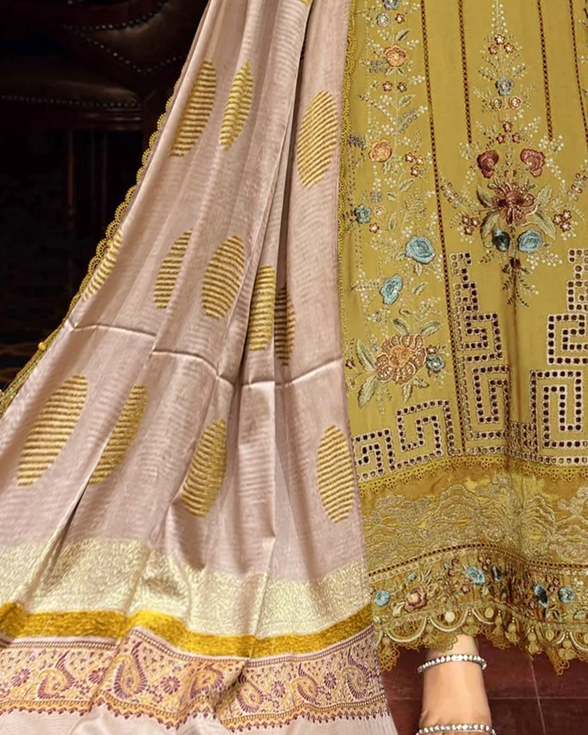 Dhanak Luxury Embroidered Suit & Dhanak Shawl