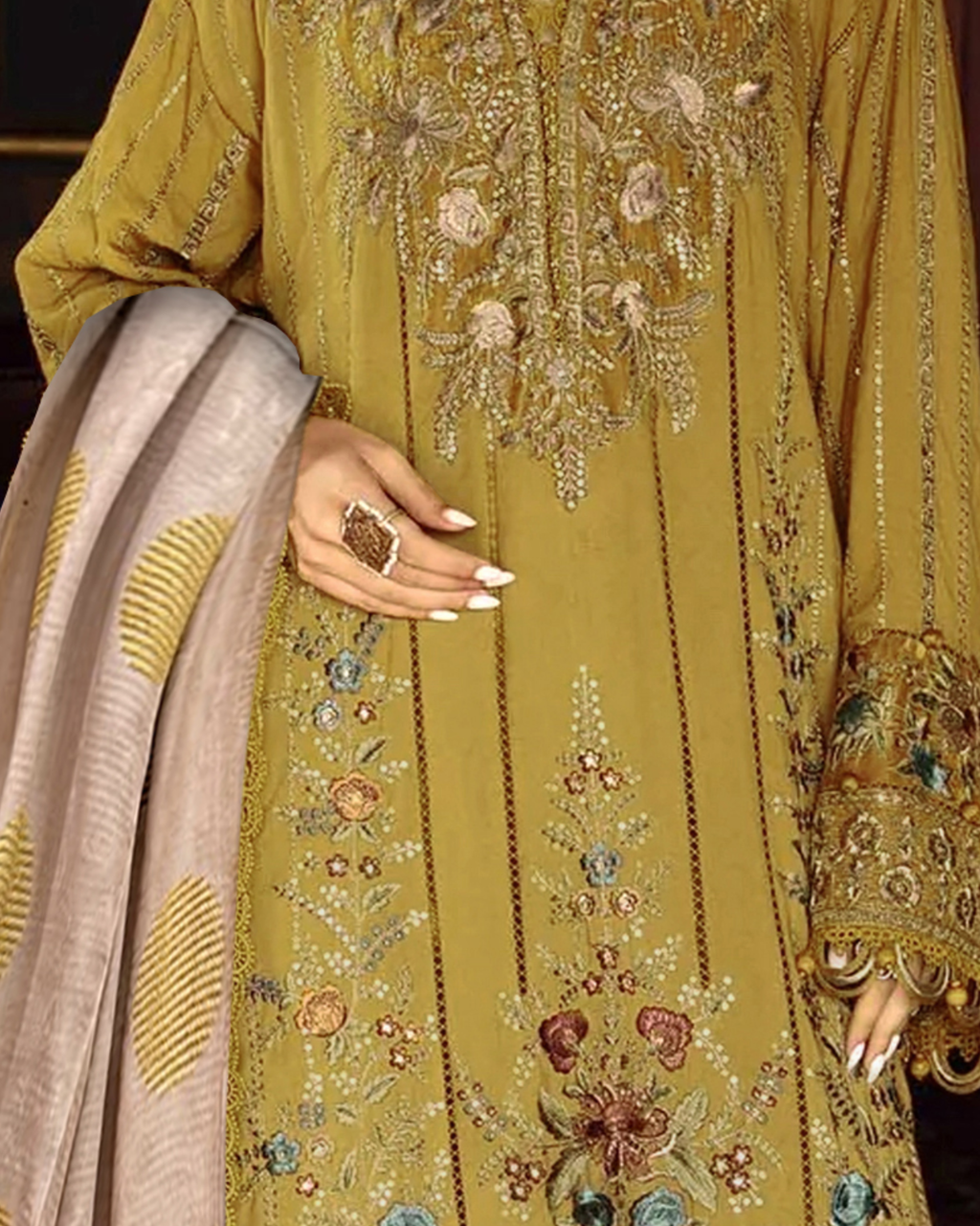 Dhanak Luxury Embroidered Suit & Dhanak Shawl