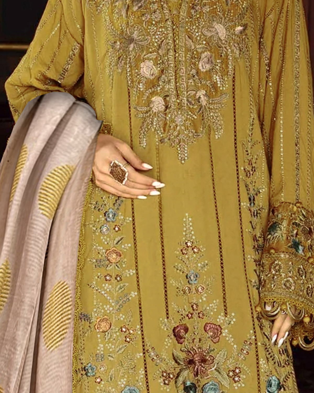 Dhanak Luxury Embroidered Suit & Dhanak Shawl
